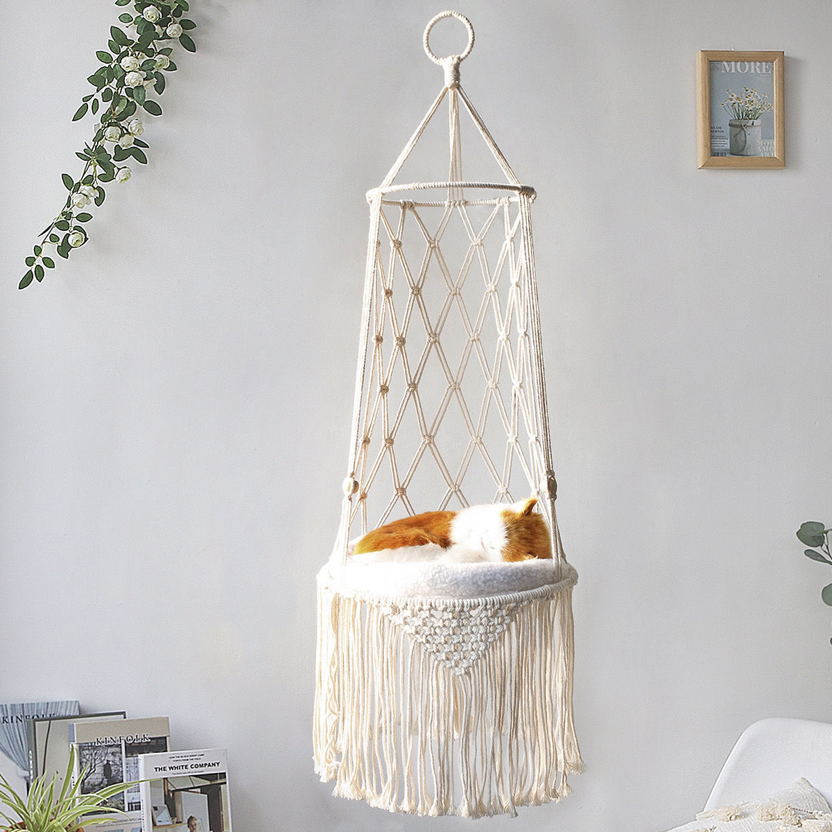 Lit Suspendu en Macramé pour Animaux de Compagnie