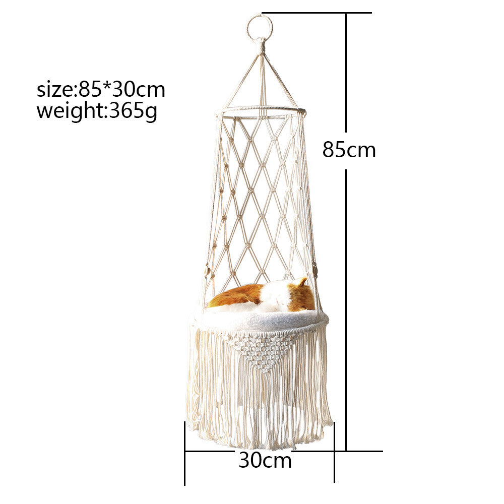 Lit Suspendu en Macramé pour Animaux de Compagnie