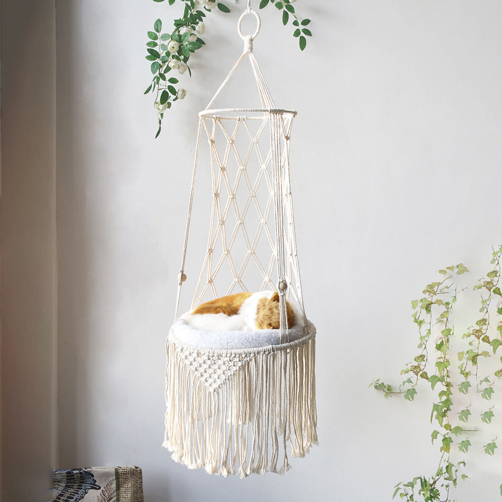 Lit Suspendu en Macramé pour Animaux de Compagnie